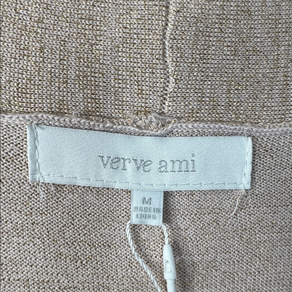Verve Ami Sweater Pink/Gold Cardigan Open Front w/ Lapel Pocket Sz. M & L NWT - Picture 13 of 14